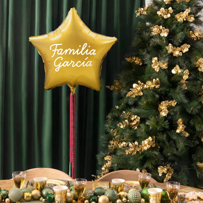 Globo Estrella Oro XL con Telas Familia X Vinilo Blanco