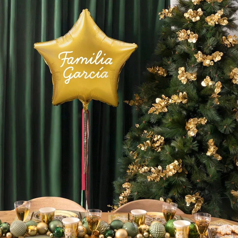 Globo Estrella Oro XL con Telas Familia X Vinilo Blanco