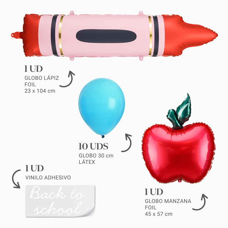 Inspiracion con Set Globo Foil Manzana con Globo Foil Lápiz Rojo 'Back to School' Personalizado