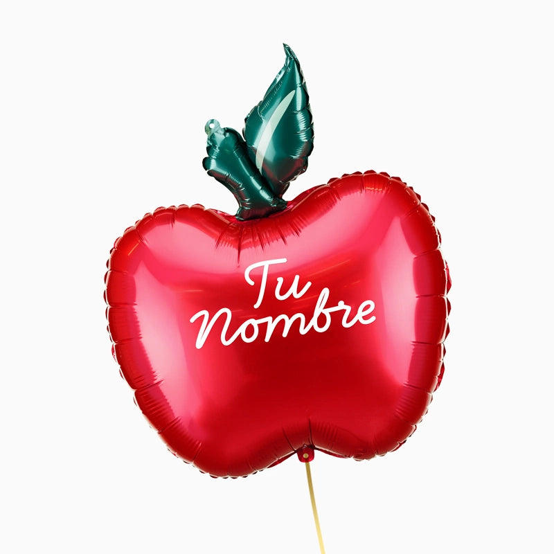 Globo Foil Manzana Personalizado Nombre Vinilo Blanco
