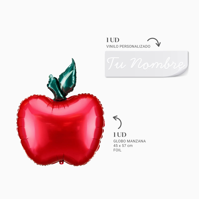 Globo Foil Manzana Personalizado Nombre Vinilo Blanco