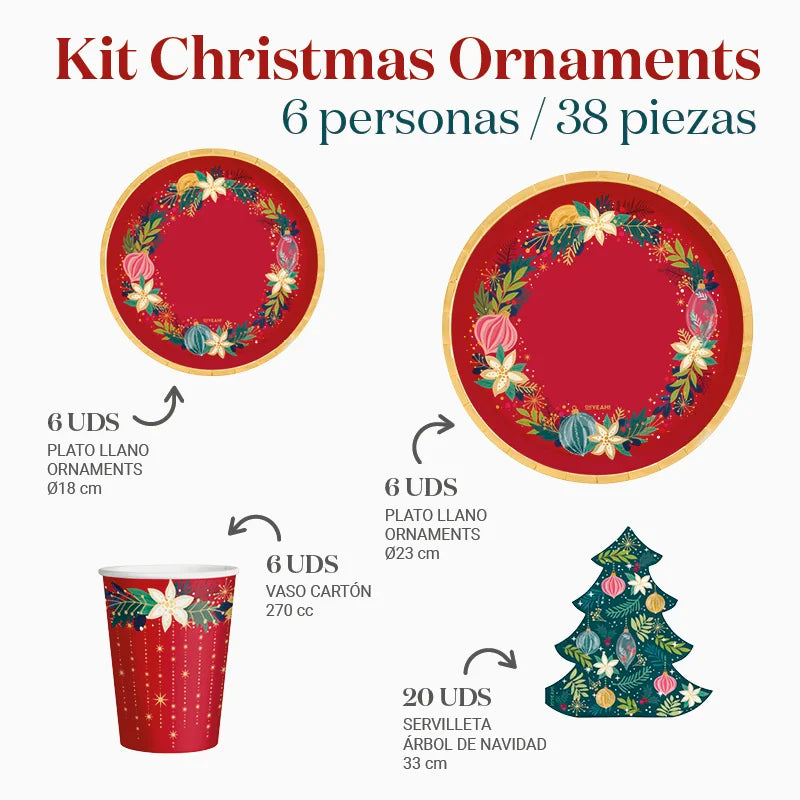 Inspiracion con Kit de Table de Noël de Base 6 Personnes Ornements 38 pièces