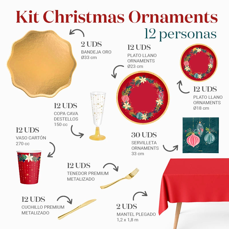 Kit Mesa Premium Navidad 12 Personas Ornaments 106 piezas