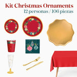 Premium Christmas Table Kit 12 People Ornaments 106 pieces