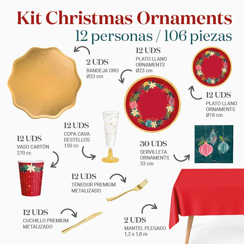 Inspiracion con Kit Table de Noël Premium 12 Personnes Ornements 106 pièces