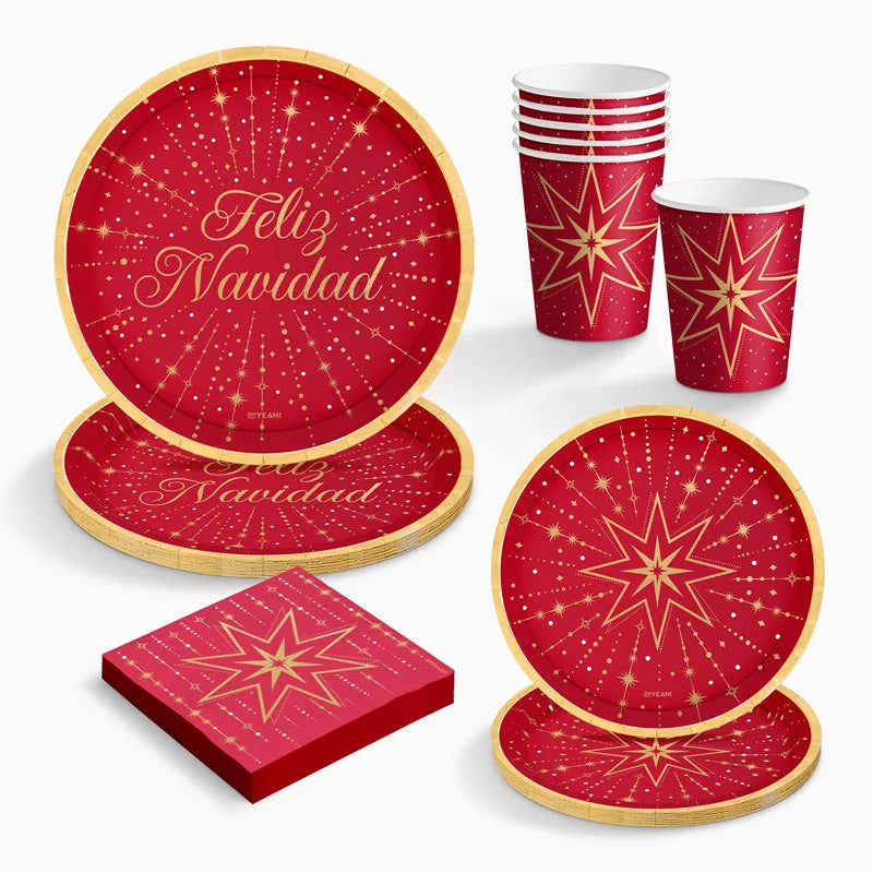 Kit table de Noël de base pour 6 personnes Joyeux Noël 48 pièces