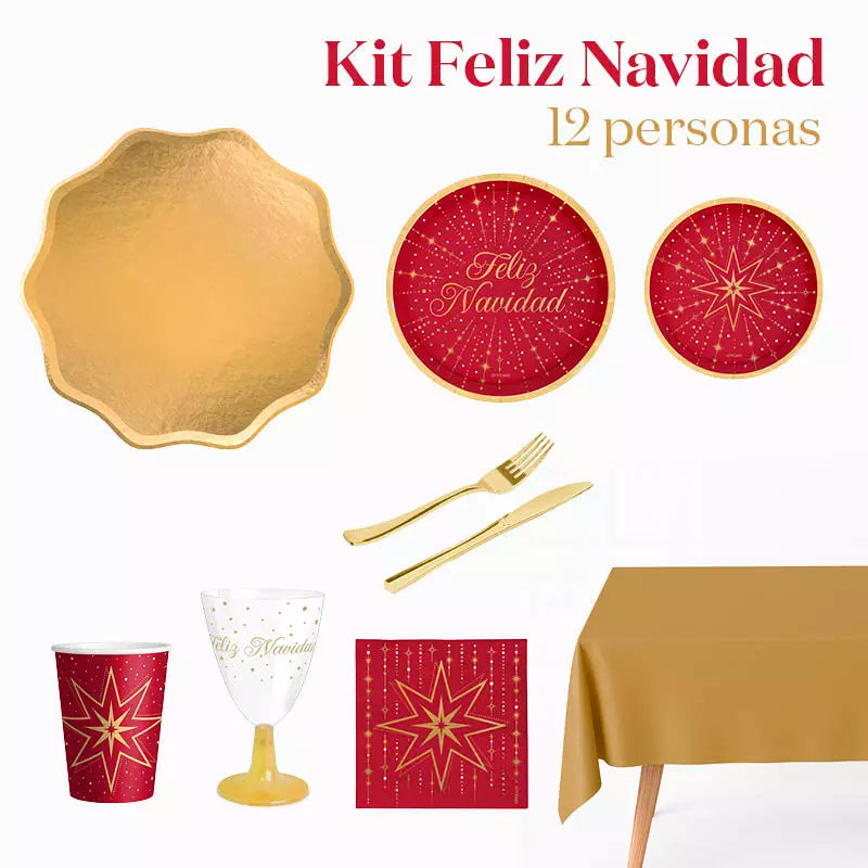 Kit Mesa Premium Navidad 12 Personas Feliz Navidad 106 piezas