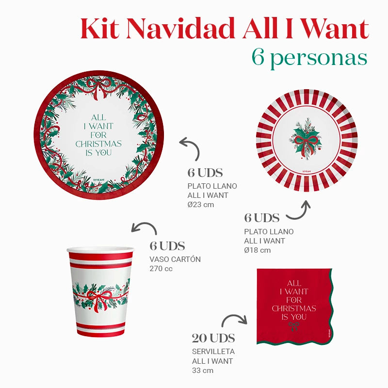 Kit Mesa Basic Navidad 6 Personas All I Want For Christmas 38 piezas