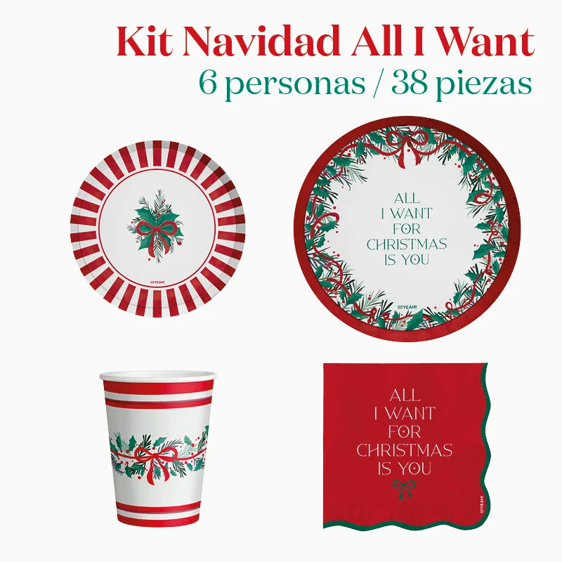 Kit Mesa Basic Navidad 6 Personas All I Want For Christmas 38 piezas