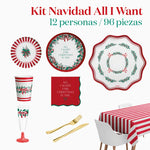 Premium Christmas Table Kit 12 People All I Want For Christmas 96 pieces