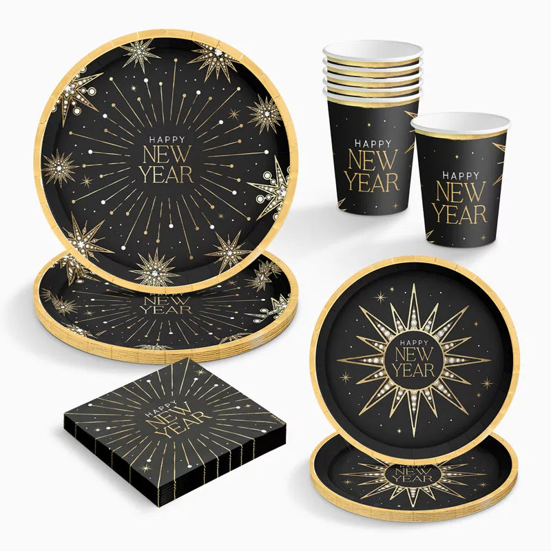 Basic New Year's Eve Table Kit for 6 People Happy New Year 48 pieces