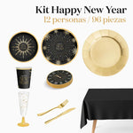 Premium Silvestertisch-Set für 12 Personen, frohes neues Jahr, 96-teilig