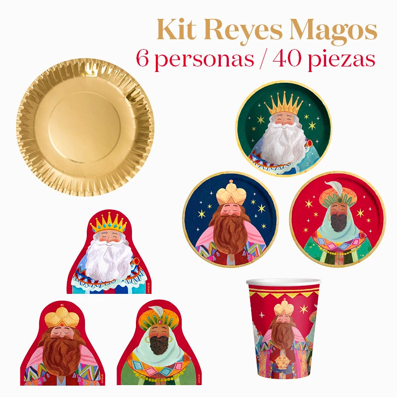Kit Mesa Basic Noche de Reyes Magos Oro 6 Personas 40 piezas