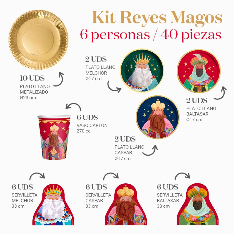 Kit Mesa Basic Noche de Reyes Magos Oro 6 Personas 40 piezas