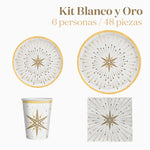Basis-Weihnachtstisch-Set für 6 Personen, Weiß und Gold, 48-teilig