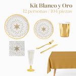 Kit Tavola di Natale Premium 12 Persone Bianco e Oro 104 pezzi