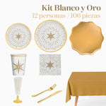 Premium-Weihnachtstisch-Set für 12 Personen, Weiß und Gold, 106-teilig