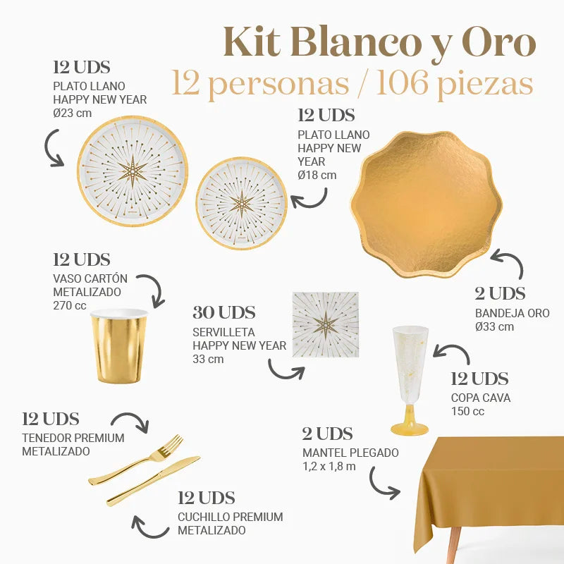 Inspiracion con Kit Mesa de Natal Premium 12 Pessoas Branco e Dourado 106 peças