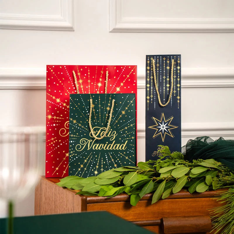 Bolsa Regalo Mediana Cartón Navidad 26 x 10 x 32 cm Verde Feliz Navidad