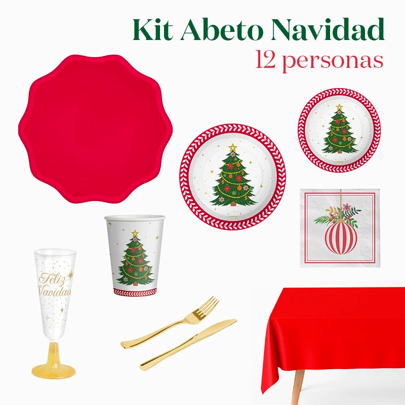 Kit Mesa Premium Navidad 12 Personas Abeto 114 piezas