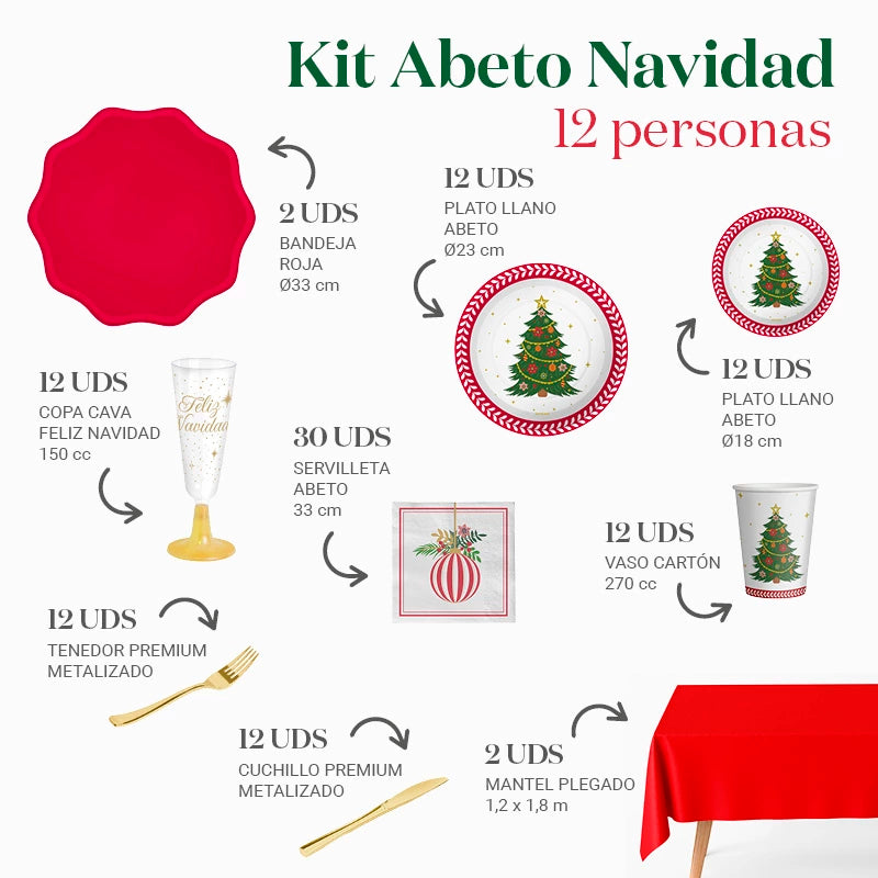 Kit de table premium de Noël 12 personnes sapin