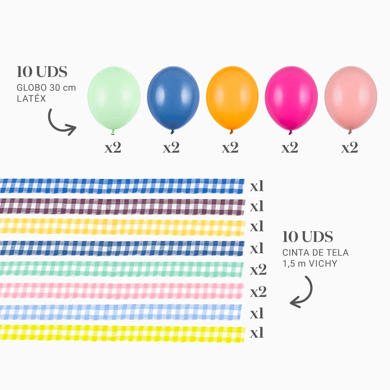Set Globos Látex con Cintas Vichy