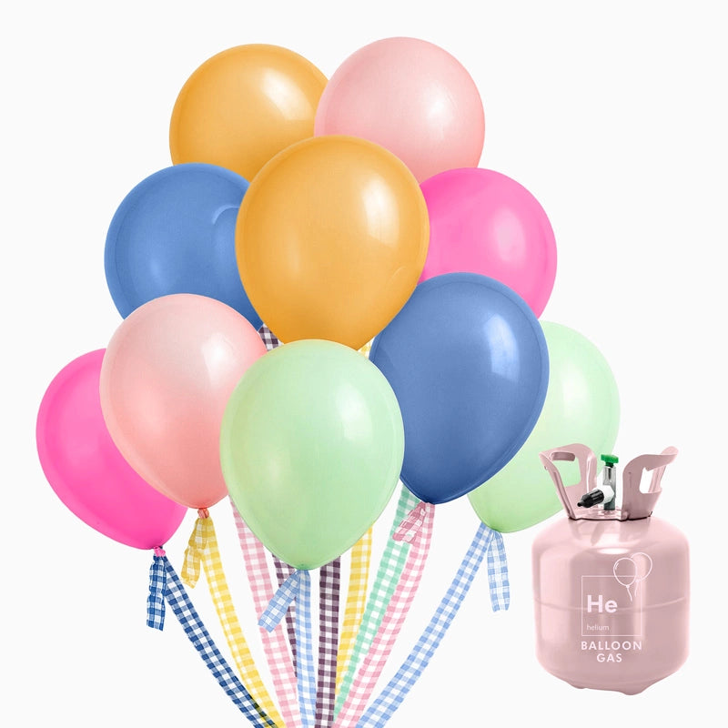 Set Globos Látex con Cintas Vichy y Botella Helio 0,15 m3