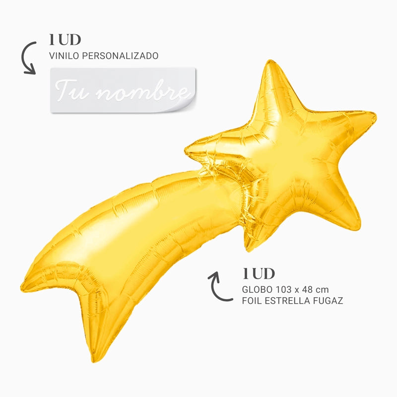 Globo Foil Estrella Fugaz Personalizado Nombre Vinilo Blanco