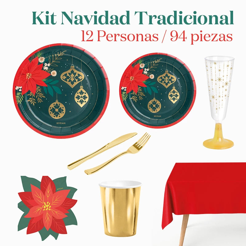 Kit Mesa Premium Navidad Tradicional 12 Personas 98 piezas