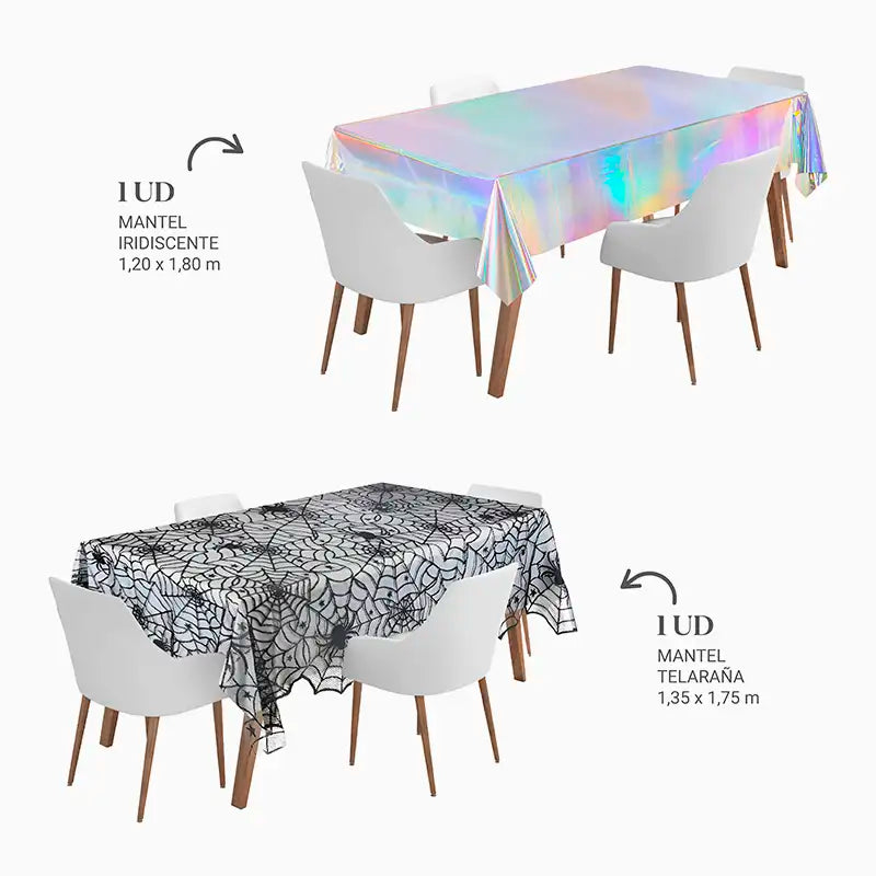 Mantel Plegado Tela Telarañas 1,35 x 1,75 m Halloween Efecto Iridiscente