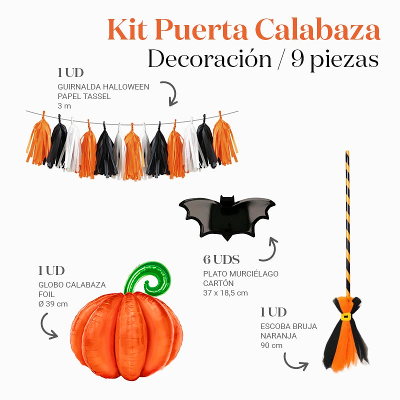 Kit de decoração de porta de abóbora de Halloween 9 peças