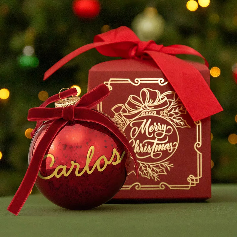 Bola de Navidad Vidrio Rojo Personalizada con Caja Burdeos