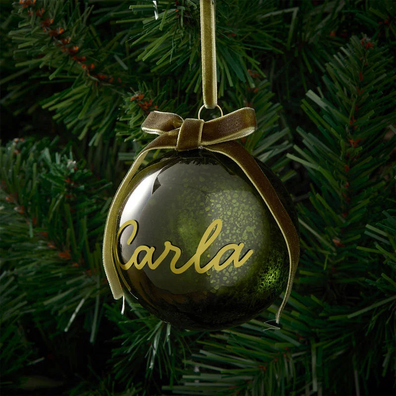 Ballo di Natale in vetro personalizzato con scatola bordeaux