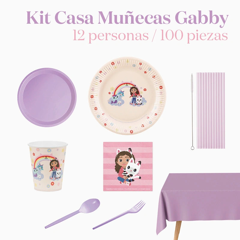 Kit Mesa Premium 12 Pessoas Gabby's Dollhouse 100 peças