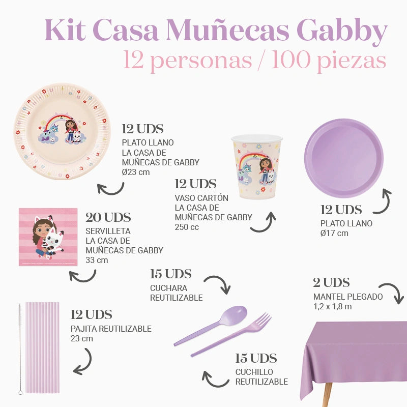 Inspiracion con Kit Mesa Premium 12 Pessoas Gabby's Dollhouse 100 peças