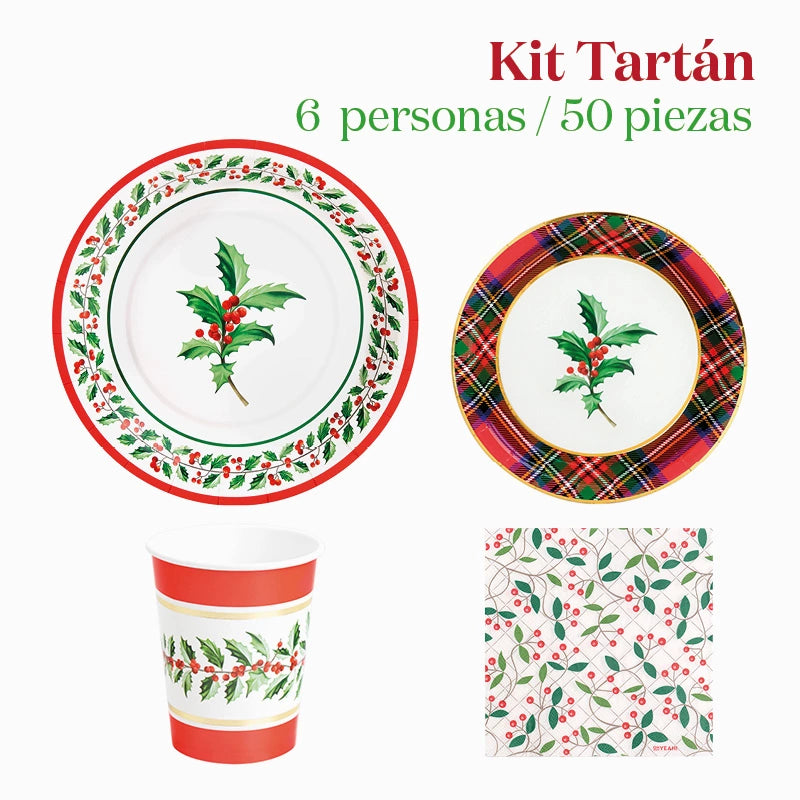 Kit Mesa Basic Navidad 6 Personas Tartán 50 piezas
