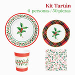 Kit Mesa Basic Navidad 6 Personas Tartán 50 piezas