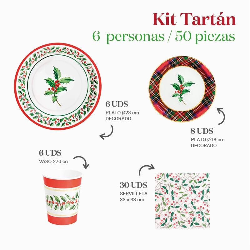 Kit Mesa Basic Navidad 6 Personas Tartán 50 piezas