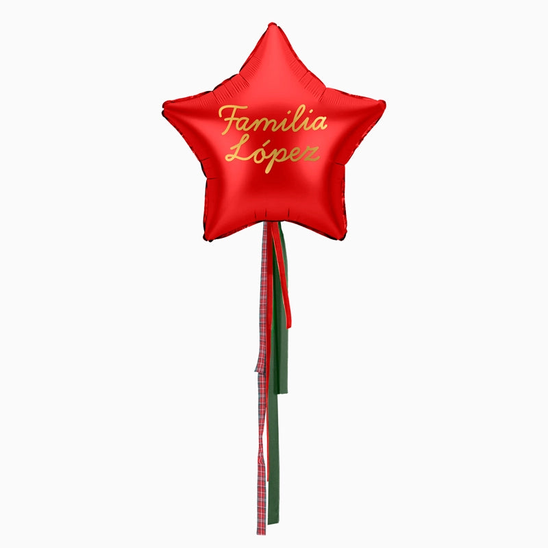 Globo Estrella Rojo XL con Telas Familia X Vinilo Oro