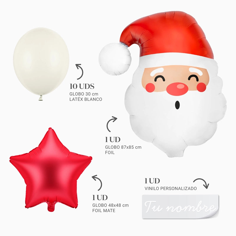 Conjunto de balão de folha de cabeça de Papai Noel com balões brancos e vinil branco personalizado com estrela vermelha