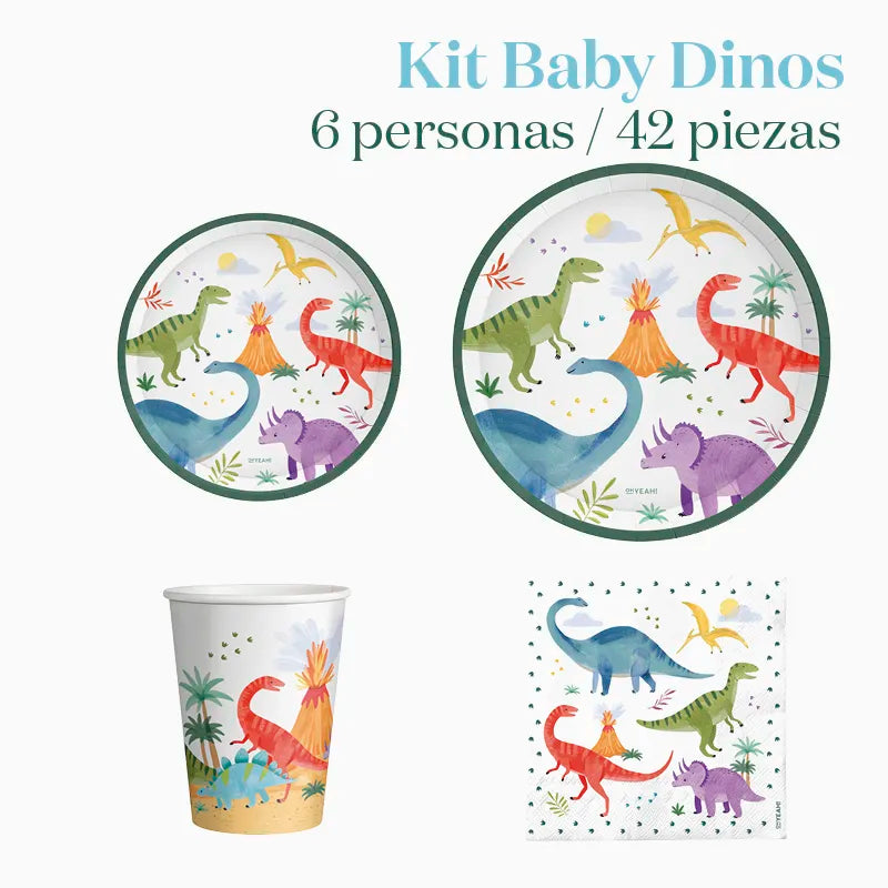 Kit Mesa Basic 6 Personas Baby Dinos 42 piezas
