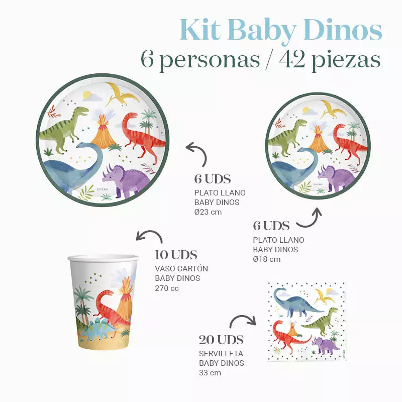 Kit Tavolo Basic 6 Persone Baby Dino 42 pezzi