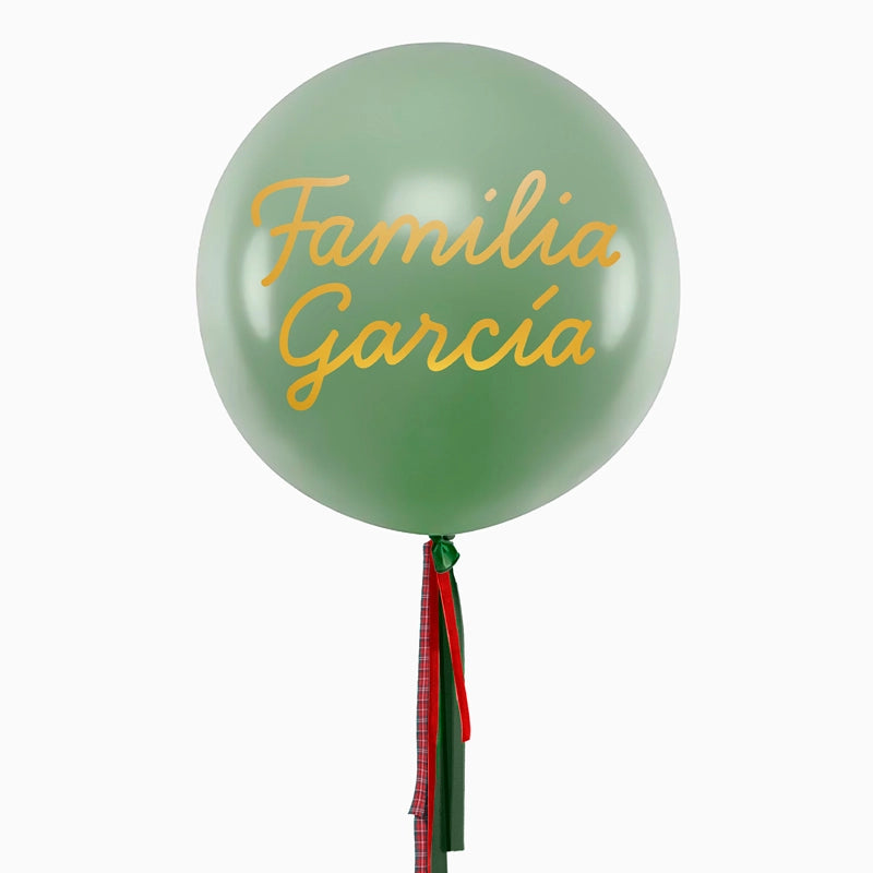 Globo Jumbo 60 cm Verde con Telas Familia X Vinilo Oro