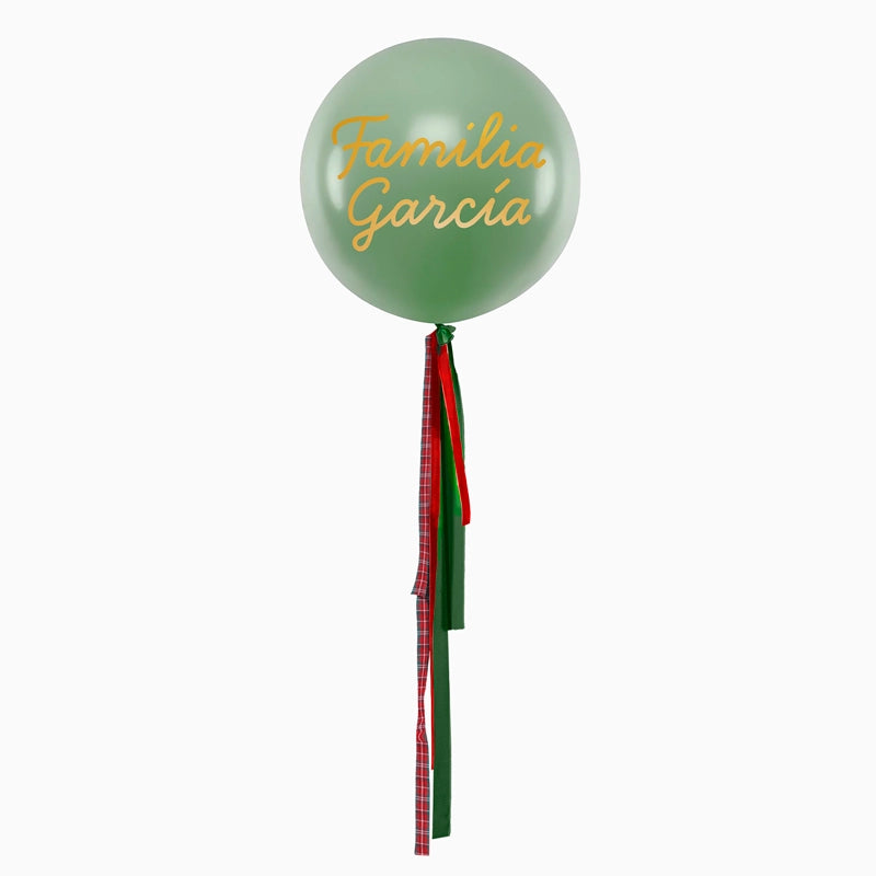 Globo Jumbo 60 cm Verde con Telas Familia X Vinilo Oro
