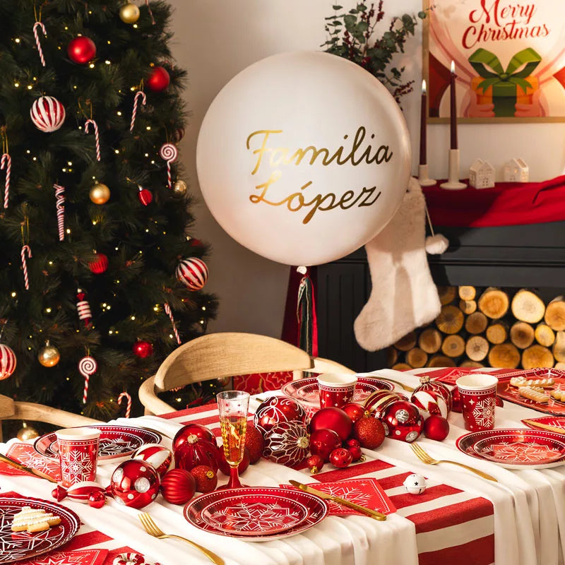 Globo Jumbo 60 cm Blanco con Telas Familia X Vinilo Oro