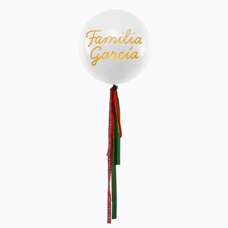 Globo Jumbo 60 cm Blanco con Telas Familia X Vinilo Oro
