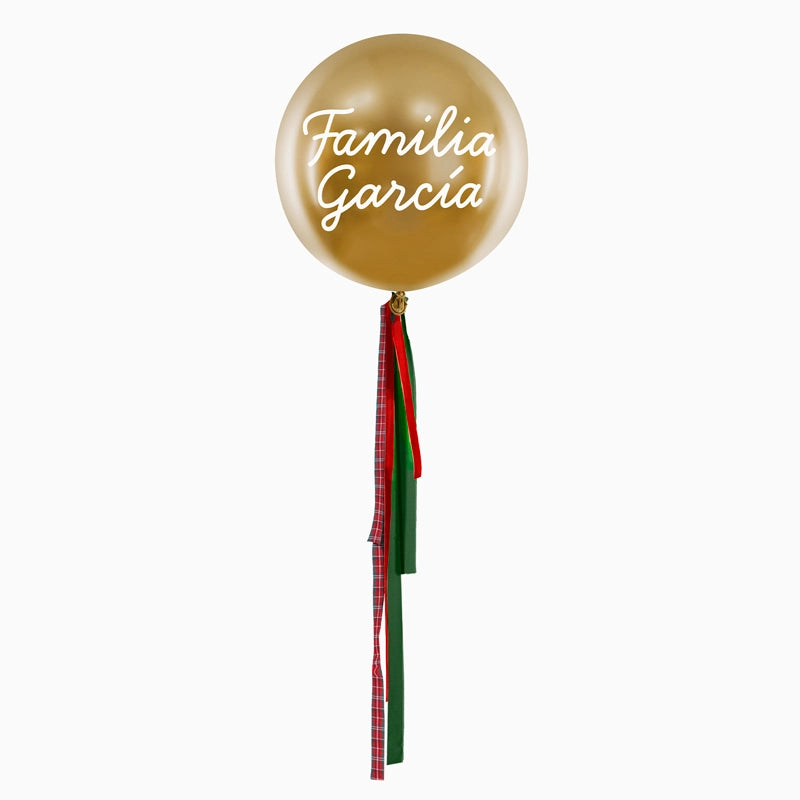 Globo Jumbo 60 cm Oro con Telas Familia X Vinilo Blanco