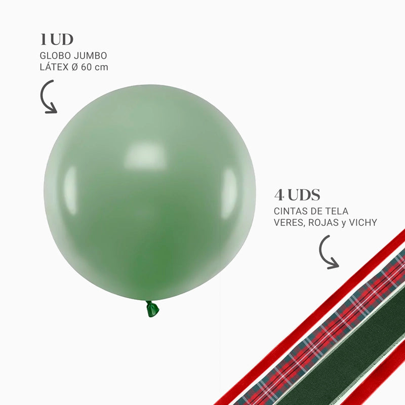 Palloncino Jumbo 60 cm Verde con Stoffe Natalizie Senza Personalizzazione