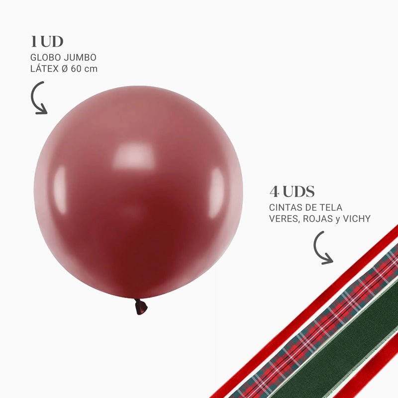Palloncino Jumbo 60 cm Rosso con Stoffe Natalizie Senza Personalizzazione