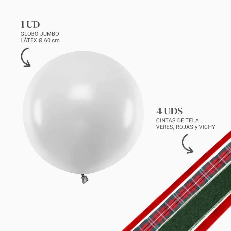 Palloncino Jumbo 60 cm Bianco con Stoffe Natalizie Senza Personalizzazione